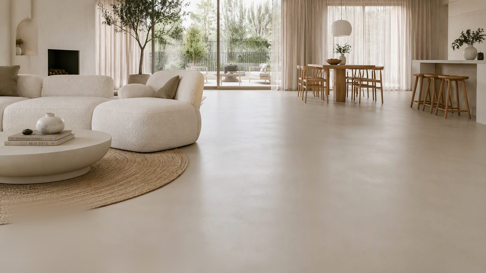 Modern interieur met naadloze lichte gietvloer, gelegd door Gietvloercentrale