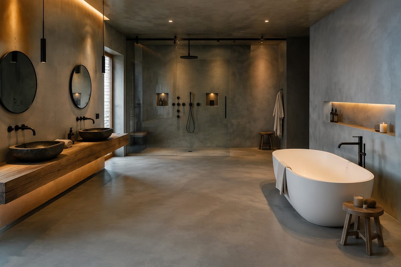 Spa-achtige badkamer met beton ciré